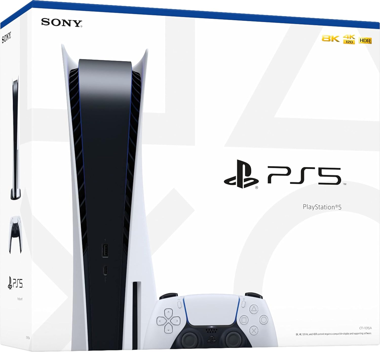 Playstation 5 Disc Version PS5 Console - 4K-TV Gaming, 120Hz 8K Output, 16GB GDDR6, 825GB SSD, WiFi 6, Bluetooth 5.1.