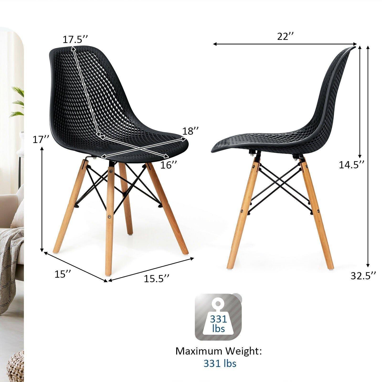 4 Pcs Modern Plastic Hollow Chair Set with Wood Leg-White