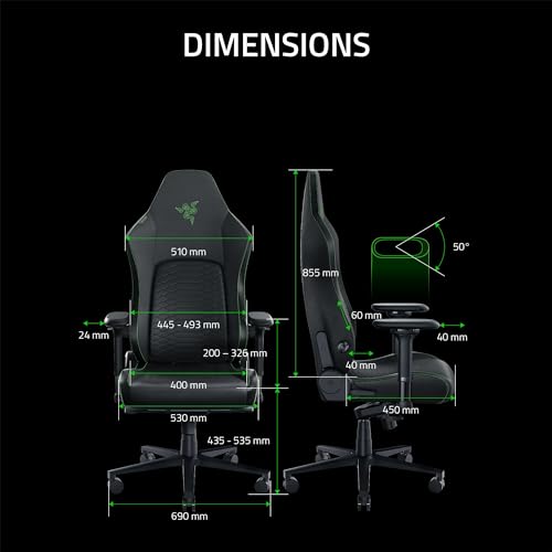 Razer Iskur V2 Gaming Chair: Adaptive Lumbar Support - Adjustable Lumbar Curve - High Density Foam Cushions - Reactive Seat Tilt &152-degree Recline - 4D Armrests - Synthetic Leather - Black
