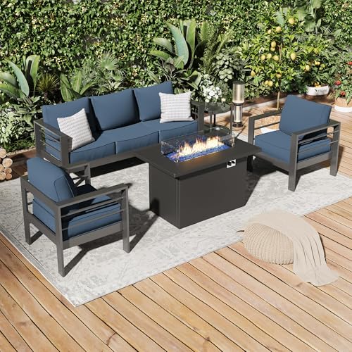 UDPATIO 8 Piece Aluminum Patio Furniture Set, Oversized Modern Outdoor Furniture Set with Olefin Fabric Cushion for Patio Deck Backyard, Dark Grey(with Waterproof Covers)