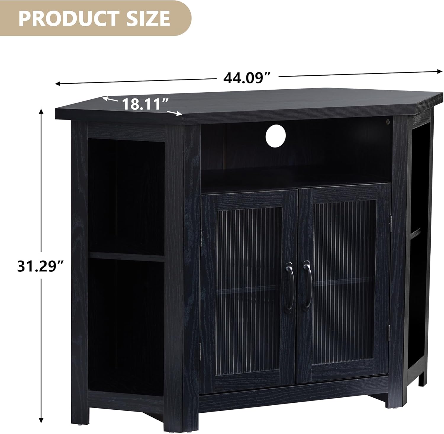 Corner TV Stand for TVs up to 50 Inch, Media Entertainment Center with Storage Shelves and Glass Doors, Console Table Buffet Cabinet for Living Room Bedroom