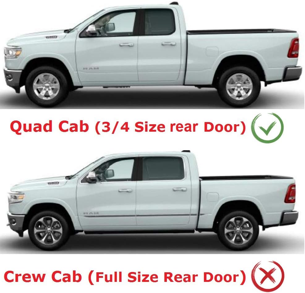2019 - 2022 Tape-On Dark Tinted Side Window Visor Deflectors Vent Rain Guards for Dodge RAM 1500 Quad cab only 2019 2020 2021 Pack of 2
