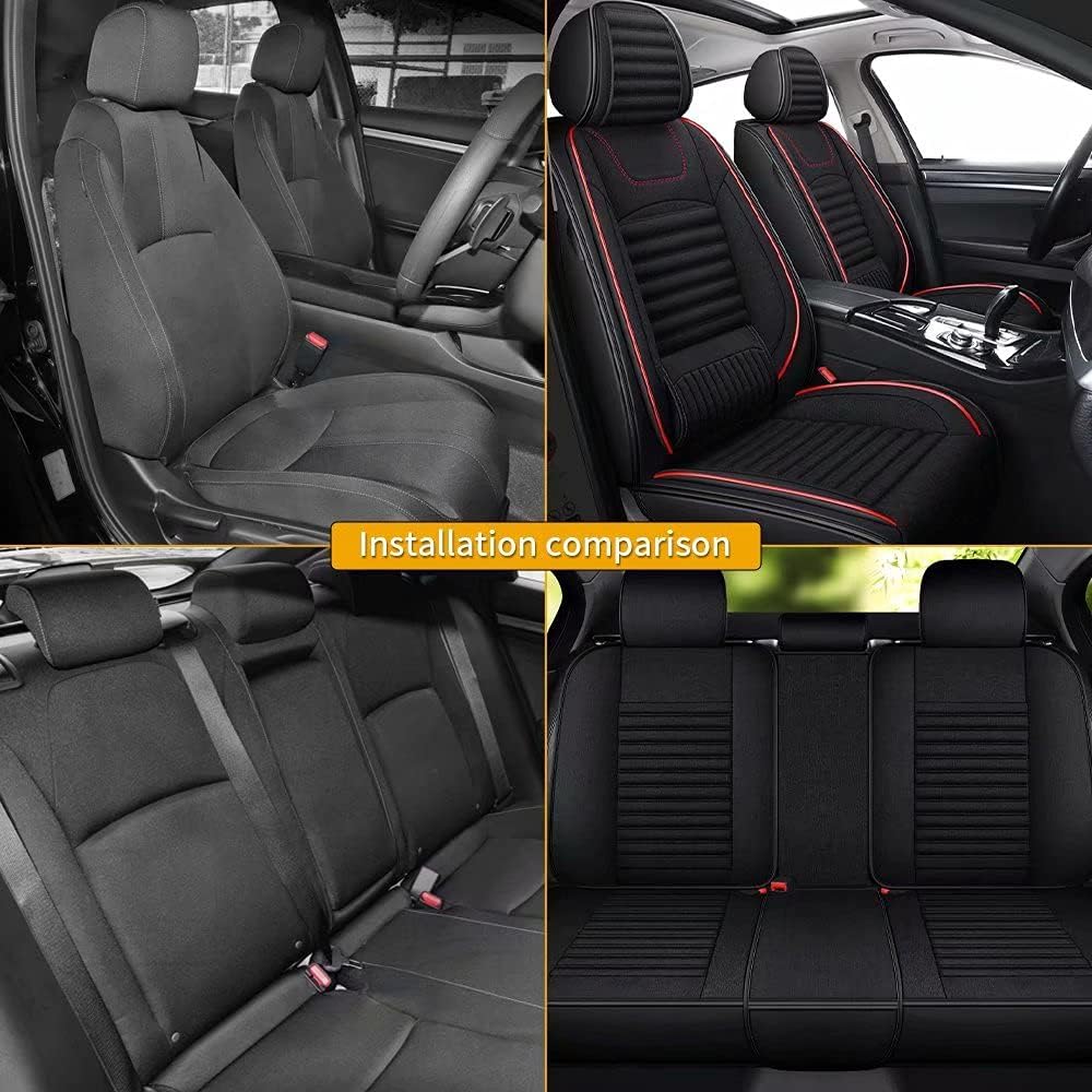 TTX LIGHTING Car Seat Covers Custom Fit for 2018-2021 Nissan-Kicks, Auto Full Set Seat Cushion Linen Compatible with Airbag（Red&Black）