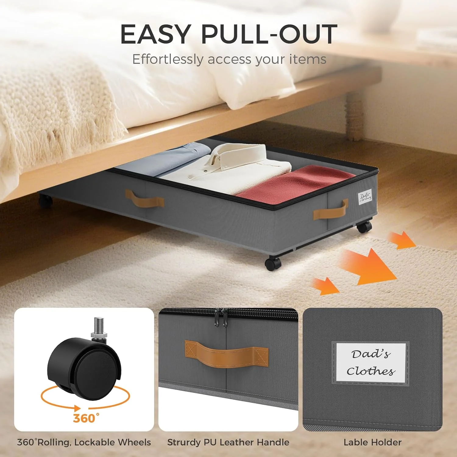 Under Bed Storage with Wheels 2-Pack, 75L XXL Under the Bed Storage Containers Large, 12 Tall Adjustable Storage for Underbed with Lids, Rolling for Shoes, Clothes, Blankets (Grey)