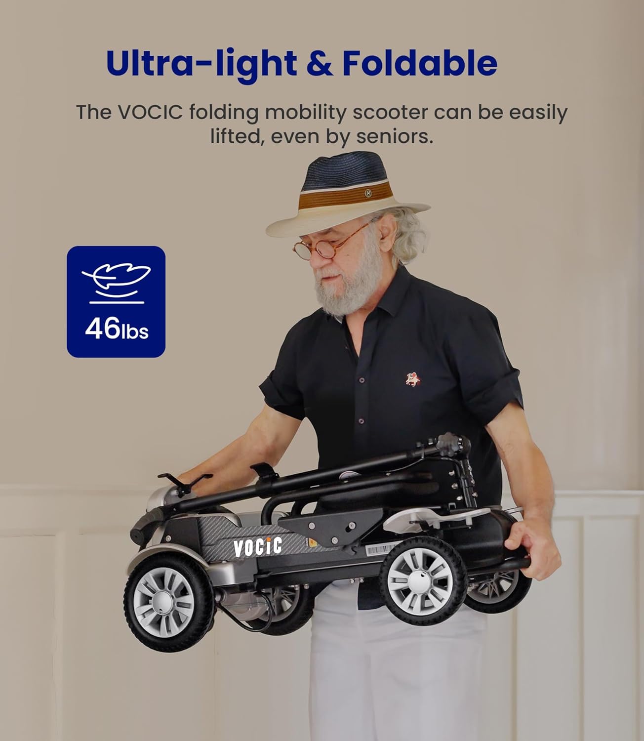 Mobility-Scooter-Carbon-Fiber, Powered-Mobility-Scooters-for-Seniors-Adults, Lightweight Adult Motorized E Scooter 46LBS, 4 Wheel Electric Scooter with Seat, Folding Motor Scooter-2024 New