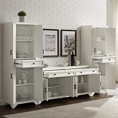 Crosley Furniture Tara 3-Piece Modern Farmhouse Sideboard Buffet Cabinet and Kitchen Storage Pantry Set, Distressed Gray