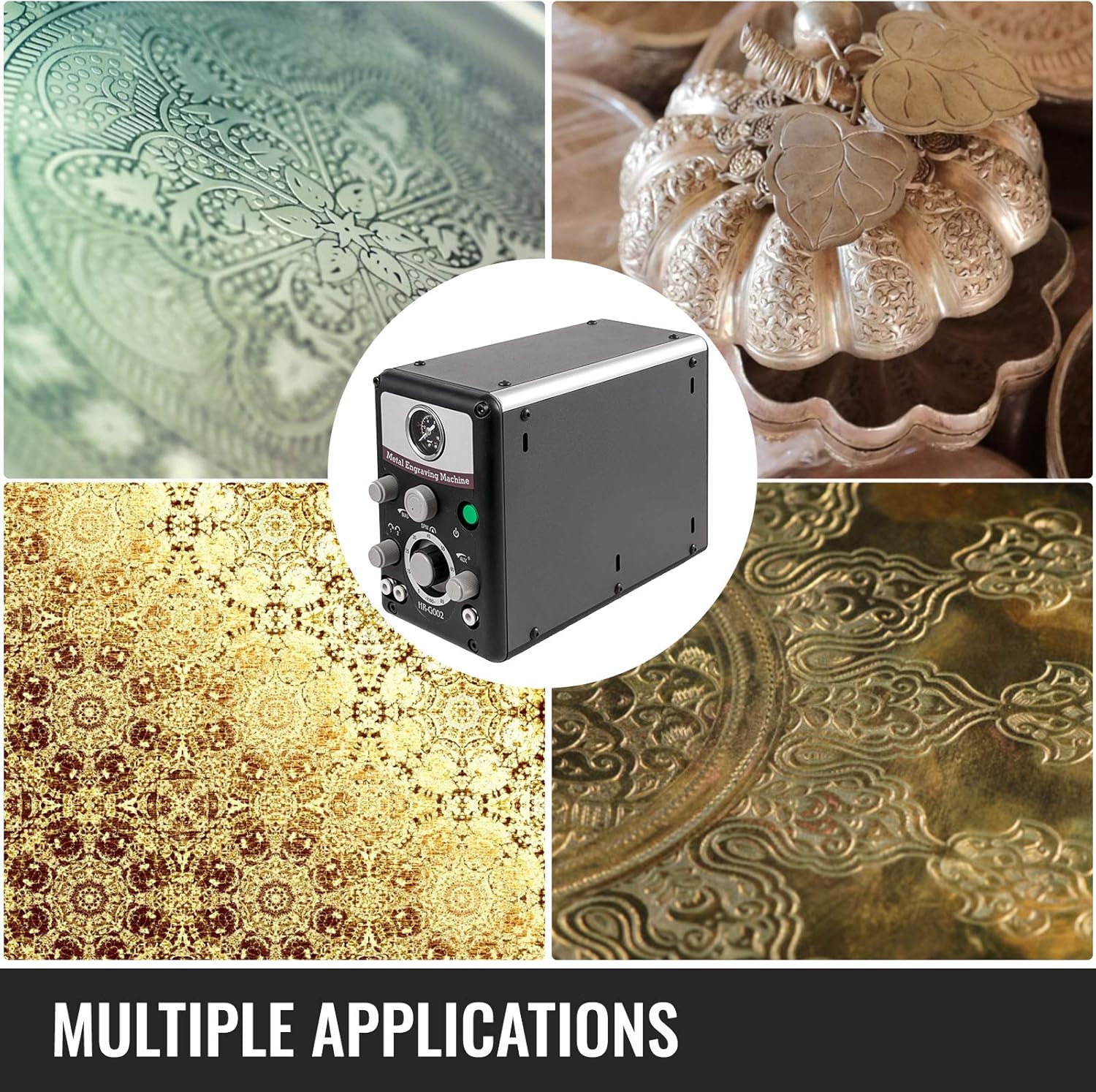 VEVOR Pneumatic Jewelry Engraver Machine 110V 60Hz Pneumatic Hand Engraving Machines 400-8000 RPM Pneumatic Graver Handpiece Double-Head Micro Engraver for Jewelry Crafts and Wrought Iron