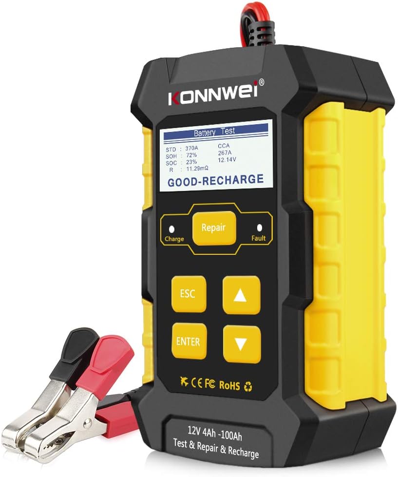 KONNWEI 3 in 1 Car Battery Charger, Car Battery Tester KW510 12V 5-Amp Fully Automatic Smart Charger Automotive Pulse Repair Maintainer, Trickle Charger Battery Desulfator w/Temp Compensation