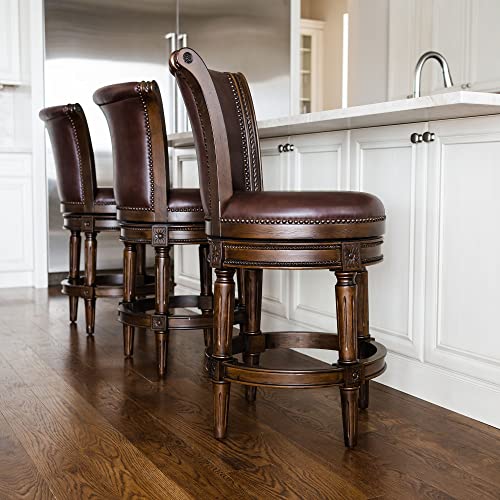 Maven Lane Pullman 26 Inch Tall Counter Height Upholstered Barstool with Back in White Oak Finish with Natural Color Fabric Cushion Seat, Set of 2