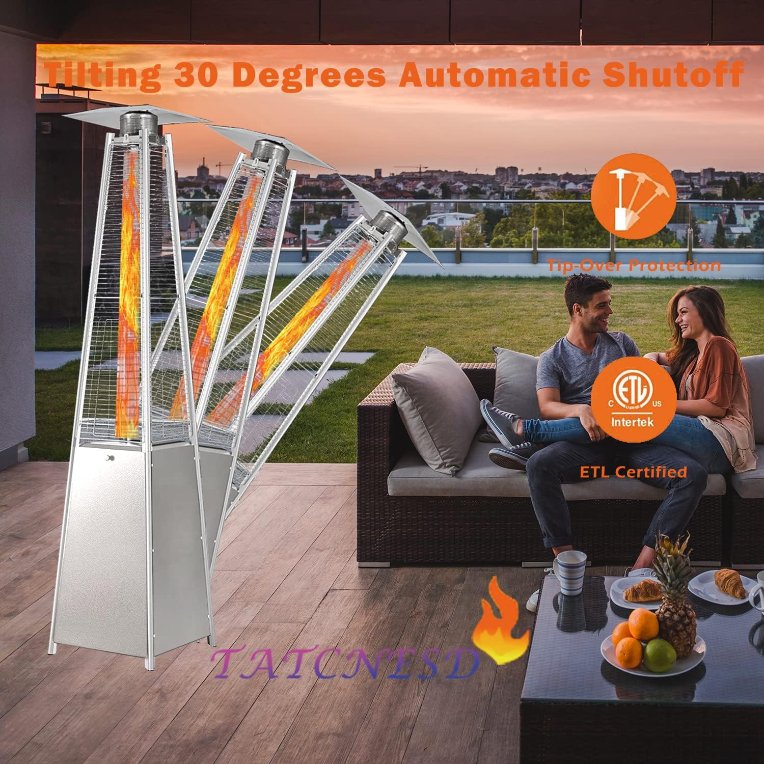 Patio Heater Propane with Cover - Outdoor Heaters For Patio Propane Heater Floor Standing with Wheels - Commercial Stainless Steel Gas Space Heaters for Outside Tent Camping, Porch, Pool and Garden(Bronze)