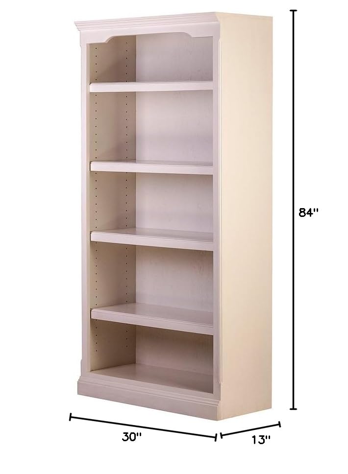 Traditional Alder Bookcase: 30W X 84H X 13D Whitewash Alder
