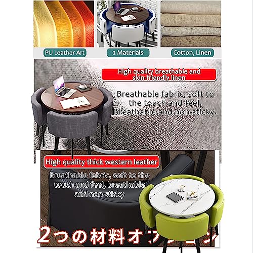 Marble Texture Round Dining Table Set Space Saving Round Dining Table Set 4 Seater Coffee Table Round Table for Dining Room and Kitchen with Recessed Rest, 8, Puleatherfabric