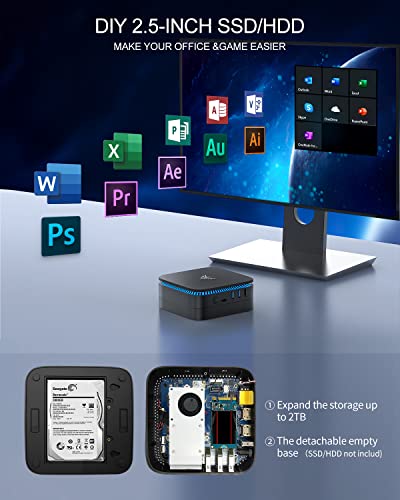 KAMRUI AK1PLUS Mini PC Alder Lake N97(up to 3.60 GHz),16GB RAM 512GB ROM Small Desktop Computer, Mini Computers Support 2.5" SSD (up to 2TB),4K,WiFi 2.4G/5G,BT4.2 on Business Home Office Family-NAS