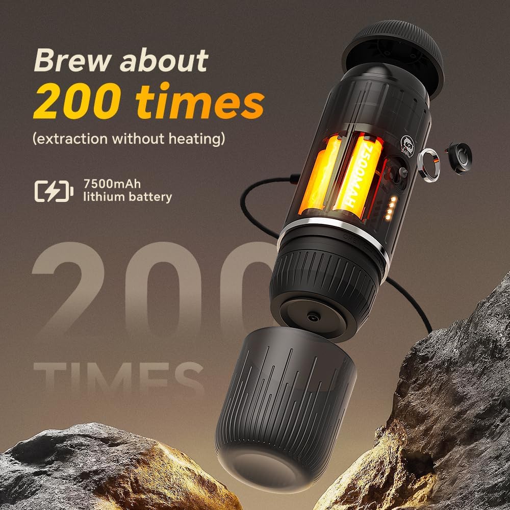 Portable Coffee Maker Travel Espresso Machine 120W, 19 Bar Pressure 7500mAh Rechargeable Battery Version Portable On the Go for Camping, Driving, Home and Office Travelling
