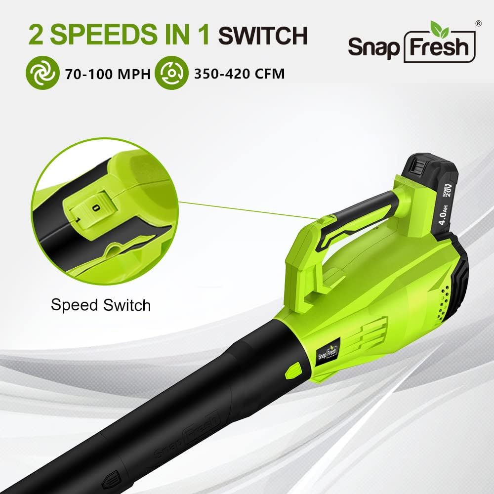 SnapFresh 20V MAX Leaf Blower - 420 CFM Cordless Leaf Blower with 4.0Ah Battery & Charger, Electric Leaf Blowers for Lawn Care, Battery Powered Leaf Blower for Snow Blowing