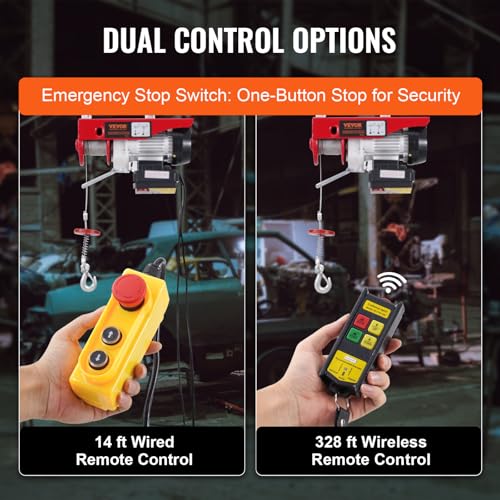 VEVOR Electric Hoist, 2200 lbs Lifting Capacity, 1600W 110V Electric Steel Wire Winch with Wireless Remote Control, 40ft Single Cable Lifting Height & Pure Copper Motor, for Garage Warehouse Factory