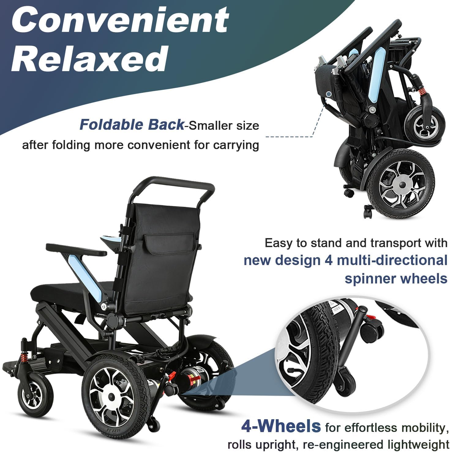 Electric Wheelchair for Adults Lightweight Foldable All Terrain Motorized Wheelchair for Seniors with 20AH Removable Battery 25 Miles Long Travel Range Travel Size Folding Electric Wheelchair