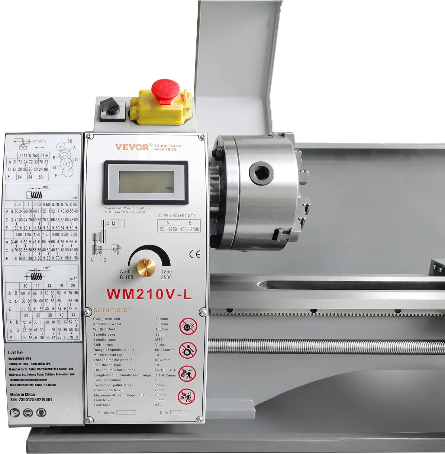 VEVOR Metal Lathe Machine, 8.3'' x 29.5'', Precision Benchtop Power Metal Lathe, 0-2500 RPM Continuously Variable Speed, 750W Brushless Motor Metal Gears, with Tool Box for Processing Precision Parts