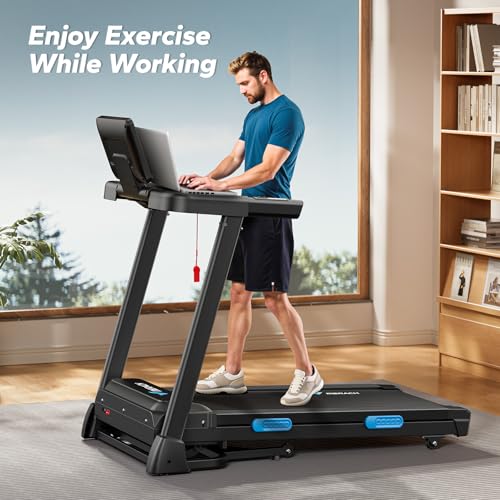 MERACH Foldable Treadmill with Incline, 7.5MPH Quiet Treadmills for Home with Double Deck Technology, 4 Silicone Shock Cushion, Heart Rate Monitoring,16.5" Wider Belt, APP