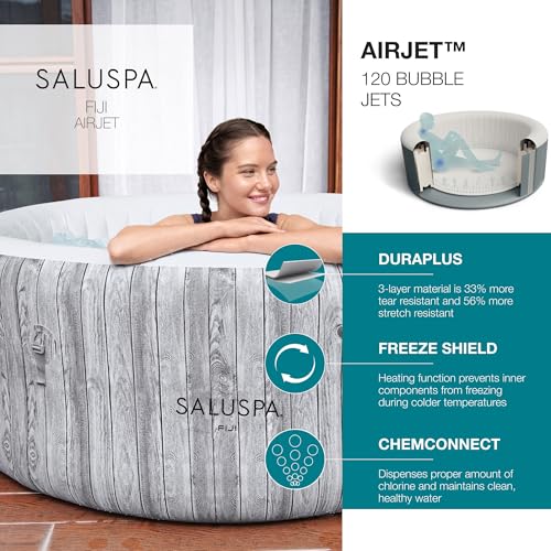 Bestway SaluSpa Cancun AirJet 2 to 4 Person Inflatable Hot Tub, 71 x 26 Inch Round Portable Outdoor Spa with 120 Soothing Jets and Cover, Gray