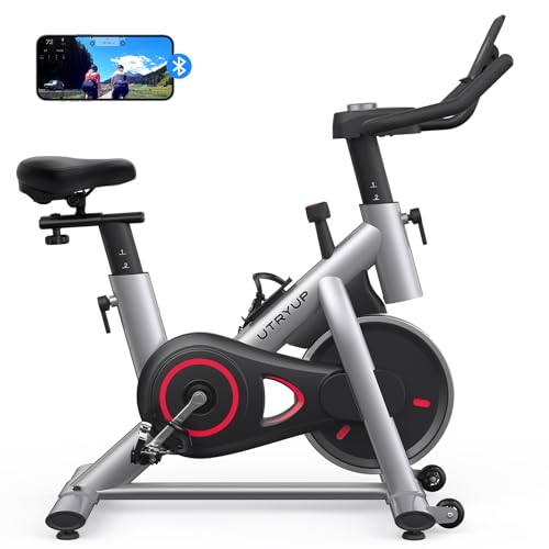 Exercise Bike, UTRYUP Stationary Bike for Home, Brake Pad Indoor Cycling Bike with Thickened Steel Tube, Silent Belt Drive, Heavy Flywheel, Comfortable Seat Cushion and Upgraded LED Monitor