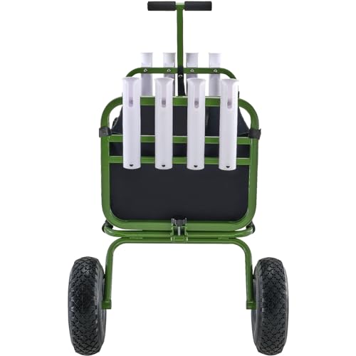 VEVOR Beach Fishing Cart, 300 lbs Load Capacity, Foldable Fish and Marine Cart with Four 11" Big Wheels Rubber Balloon Tires for Sand, Heavy-Duty Steel Pier Wagon Trolley with 8 Rod Holders for Picnic