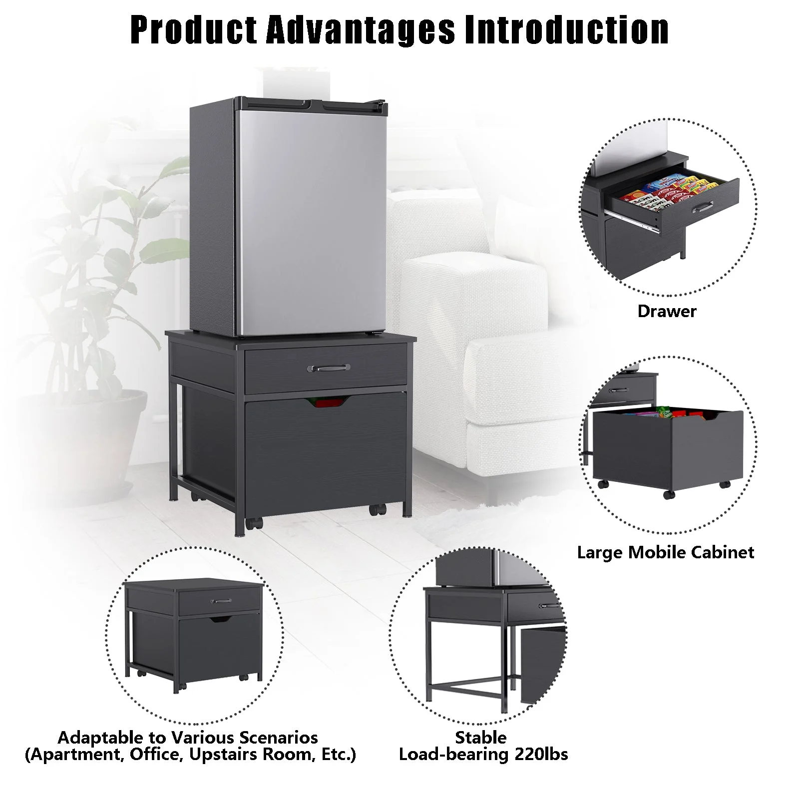 Mini Fridge Stand with Storage, Heavy Duty Mini Fridge Table with Rolling Cabinet