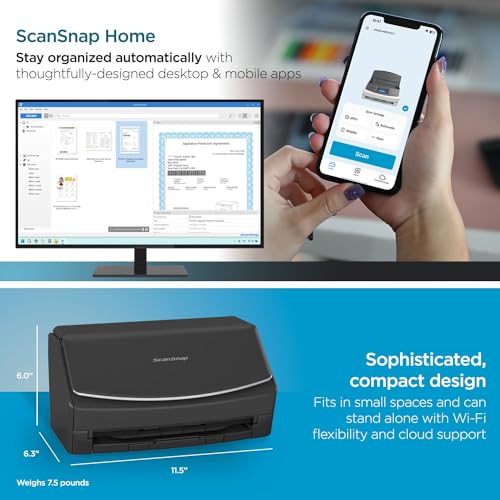 ScanSnap iX2500 Wireless or USB High-Speed Cloud Enabled Document, Photo & Receipt Scanner with Large Touchscreen and 100 Page Auto Document Feeder for Mac or PC, White