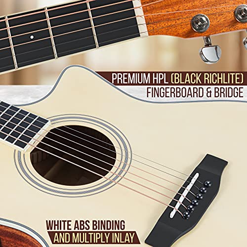 Pyle Premium Acoustic-Electric Guitar Kit, 4/4 Full Size Dreadnought Cutaway with 4-Band EQ, Premium Accessory Set, 41" Spruce Mahogany