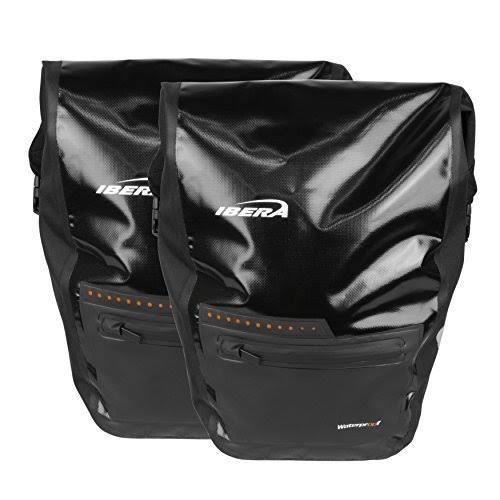 Ibera Bike Pannier Bag - PakRak Clip-On Quick-Release Waterproof Bicycle Panniers (Pair) (Black)