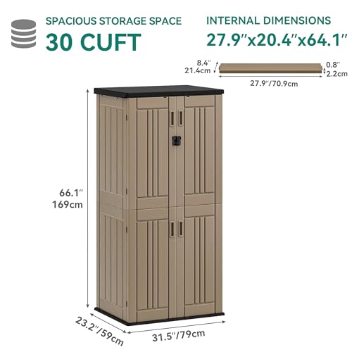 YITAHOME Outdoor Storage Cabinet with 2 Shelves, Waterproof Resin Horizontal Tool Shed, Lockable 15 cu. ft. Storage Shed for Patio, Garden, Yard, Dark Gray