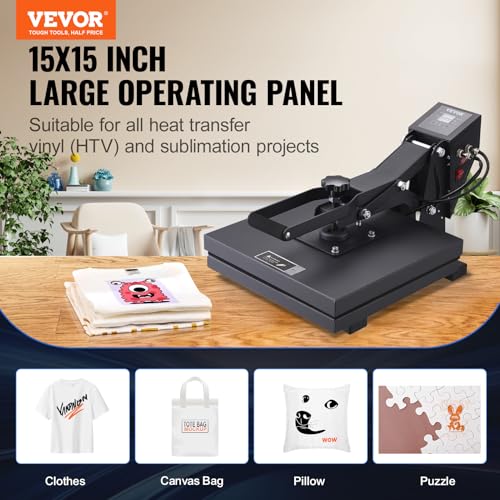 VEVOR 15x15 Heat Press Machine 8 in 1 Combo Tshirt Press Machine with Tumbler Press, 360° Swing Away Digital Multifunction Heat Transfer Sublimation for Printing T Shirts Mug Hat Plate Cap