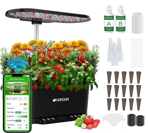 Hydroponics Growing System WiFi Control, 15 Pods Indoor Herb Garden with Grow Light, Hydroponic Growing System Automatic Timer, 30 Inches Height Adjustable Indoor Gardening System-Black