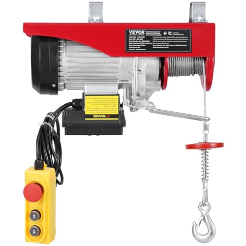 VEVOR Electric Hoist, 2200 lbs Lifting Capacity, 1600W 110V Electric Steel Wire Winch with Wireless Remote Control, 40ft Single Cable Lifting Height & Pure Copper Motor, for Garage Warehouse Factory