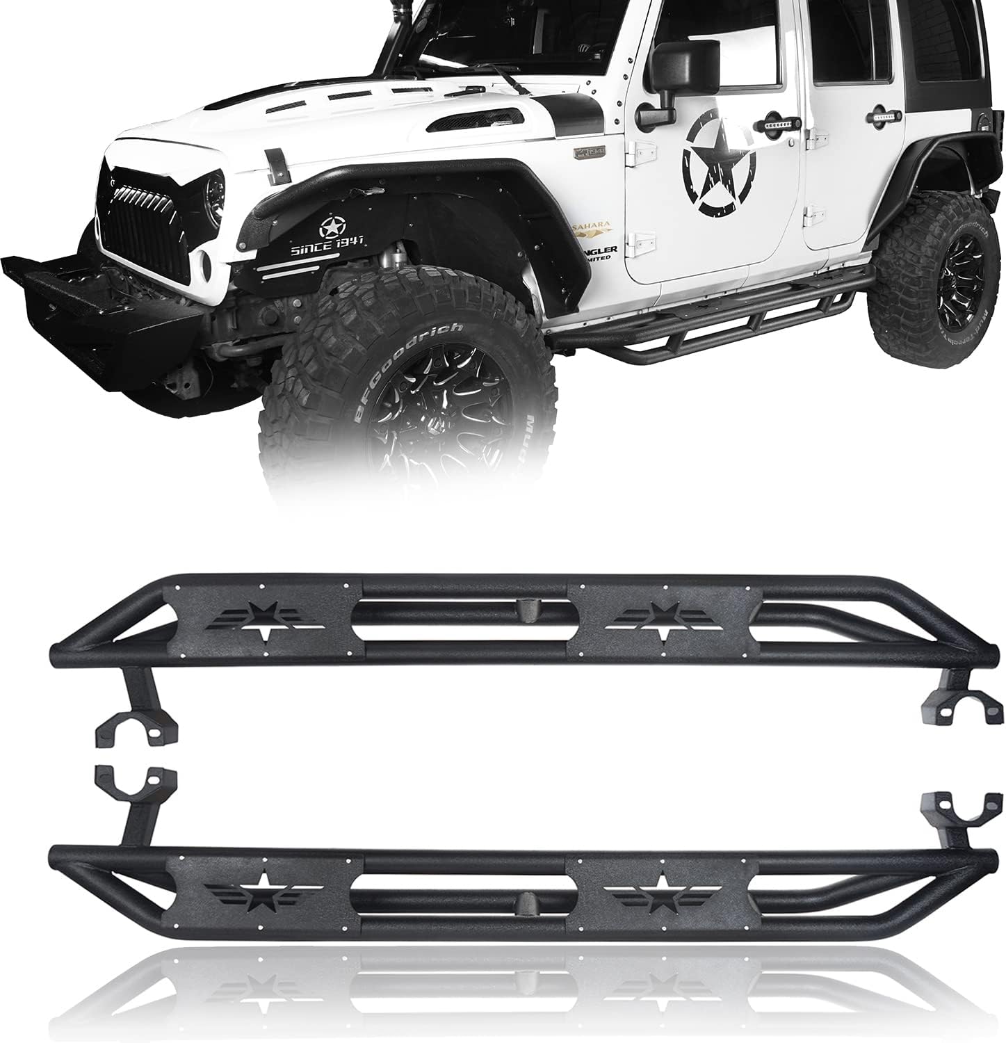 u-Box JK Wrangler Side Step Running Boards Rail Steel Nerf Bars Compatible with Jeep JK Wrangler Unlimited 2007-2018 4-Door