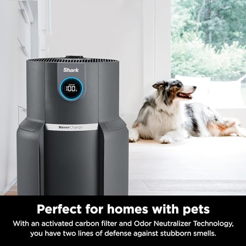 Shark HP301 NeverChange Air Purifier MAX, 5-year filter, save $300+ in filter replacements, Whole Home, 1300 sq. ft., Odor Neutralizer Technology, captures 99.98% of particles, dust, smells, Grey