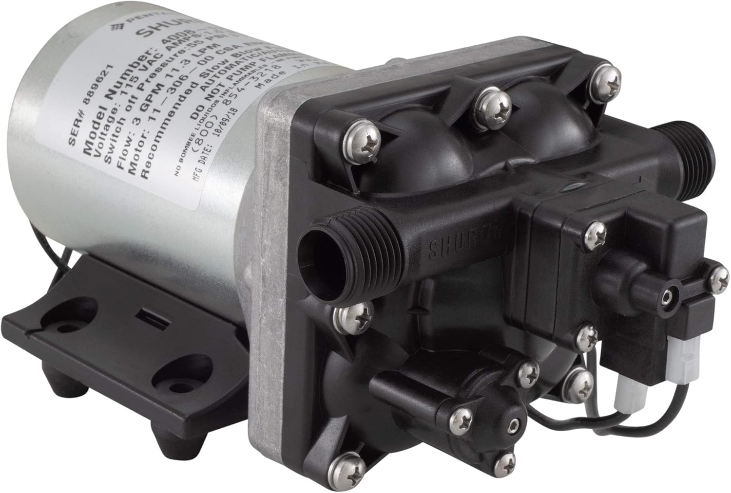 RV Water Pump Shurflo 4008-171-A65 3.0 GPM | 115V Water Pump | Self-Primer | Camper Water Pump | RV Plumbing | Optional Strainer (1 Pump, No Strainer)