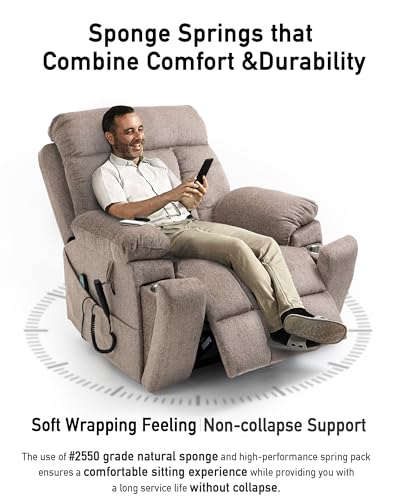Large Power Lift Chairs Recliners for Elderly with Heated and Massage, Lazy Boy Recliner Chair with 26in Extra Wide Seat, Hidden Cup Holder, Side Pocket