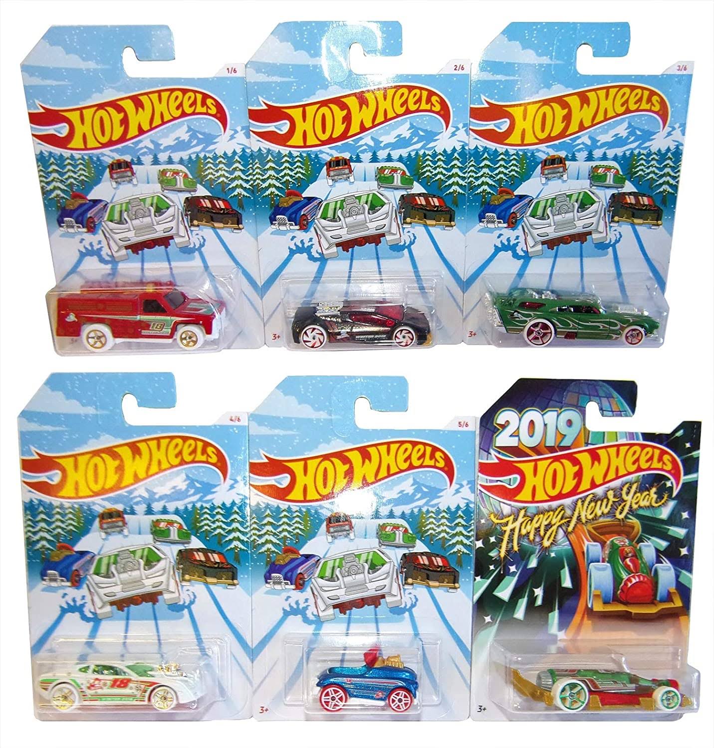 Hot Wheels Mattel Holiday Hot Rood 6 Pack Winter 2018 Model Cars for Kids and Collectors