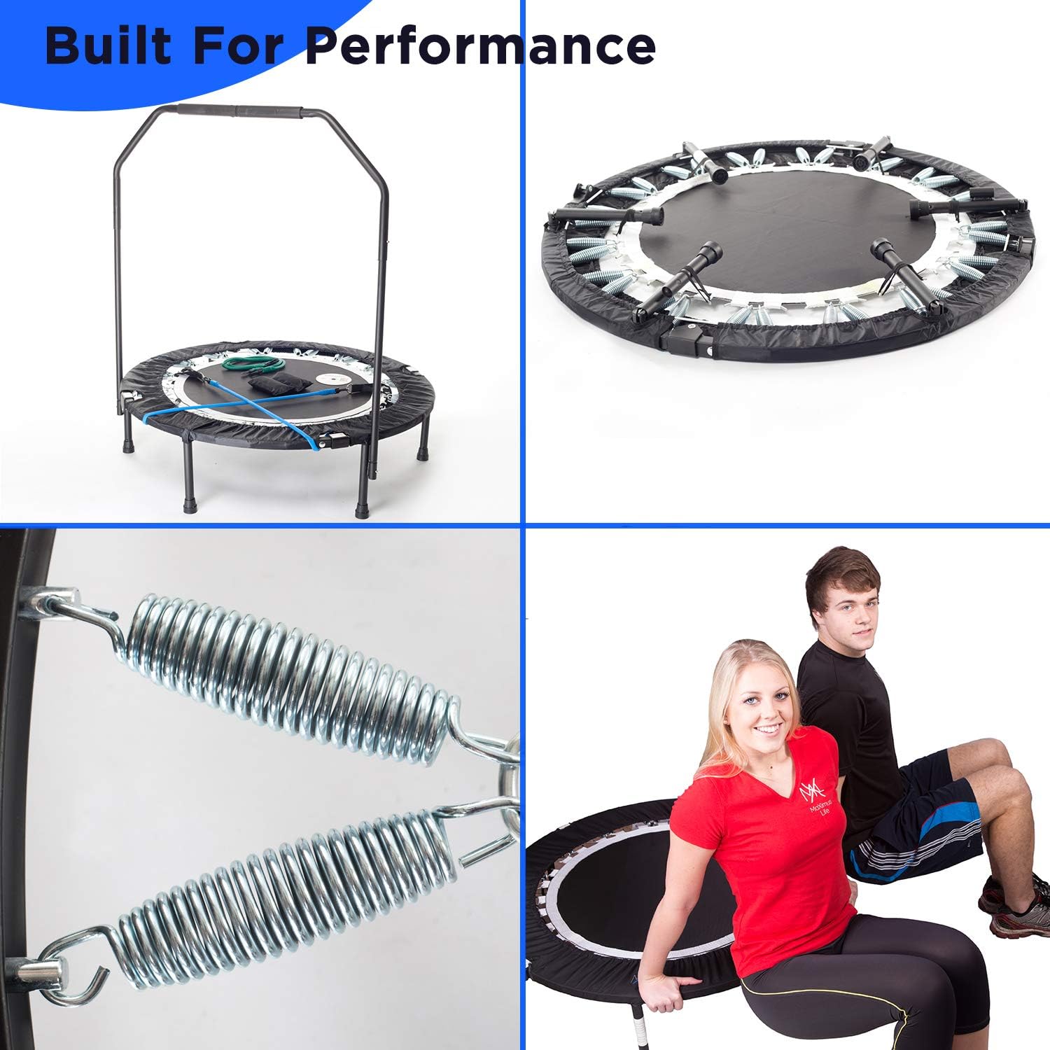 MaXimus PRO Folding Rebounder USA | Voted #1 Indoor Exercise Mini Trampoline for Adults with Bar | Fitness & Weight Loss| FREE Storage Bag, Resistance Bands, ONLINE & DVD Workouts | Already Assembled