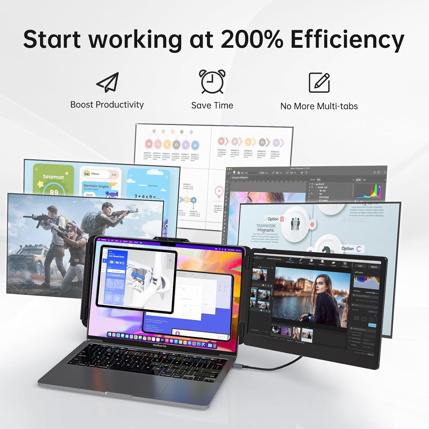 Portable Monitor, Laptop Screen Extender, 12" 1080P FHD IPS Plug & Play 180 ° Foldable for Easy Portability, Travel Monitor Extender Work with 13-16.1'' Wins Mac Chrome