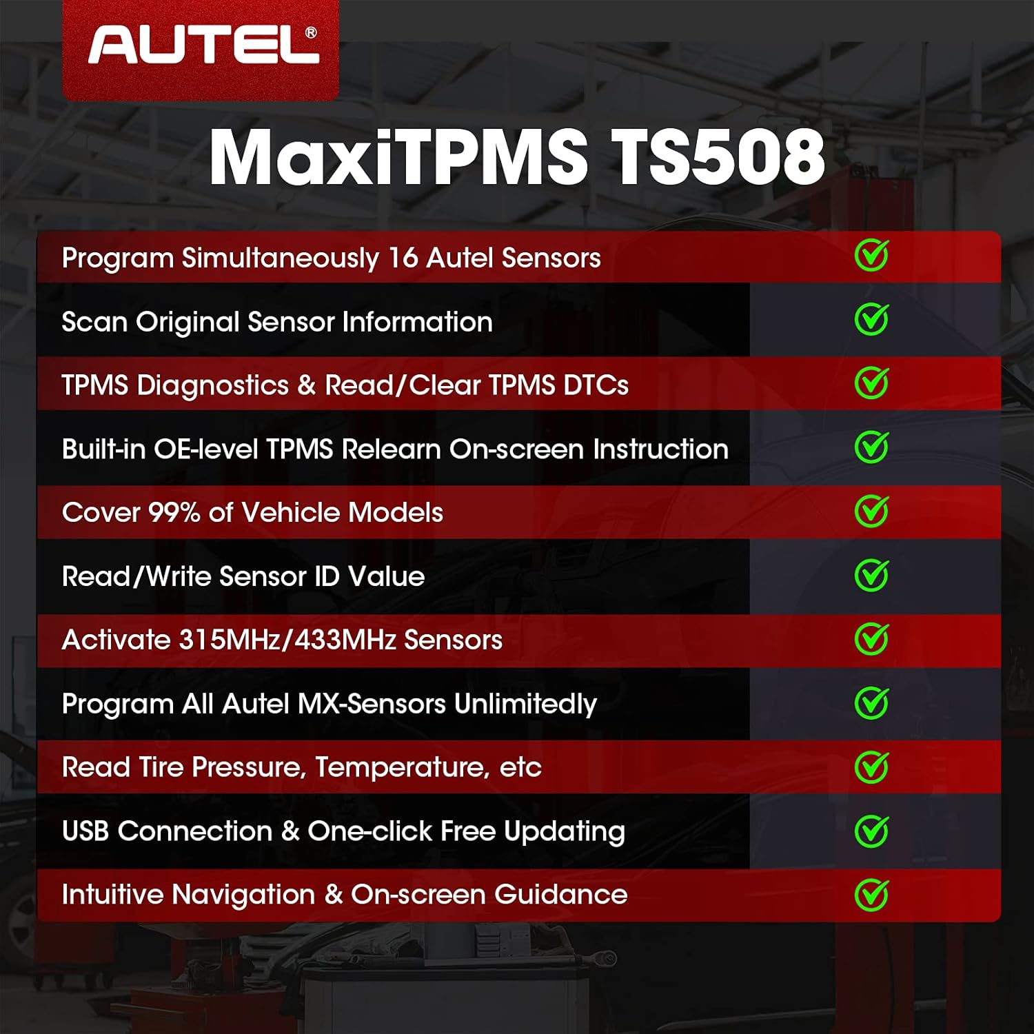 Autel MaxiTPMS TS508 TPMS Relearn Tool, 2022 TPMS Programming Tool for MX-Sensors (315/433 MHz) TPMS Relearn/Activate All Sensors, TPMS Scan Tool Read/Clear DTCs, TPMS Reset (Upgraded of TS408/501)
