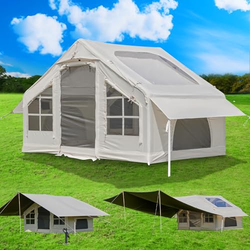Inflatable Tent with Pump,4-6 Person Instant Glamping Camping Tents House, Easy Setup Blow Up Family Tents for 4 Seasons Waterproof Inflatable Tent for Camping with Mesh Windows.