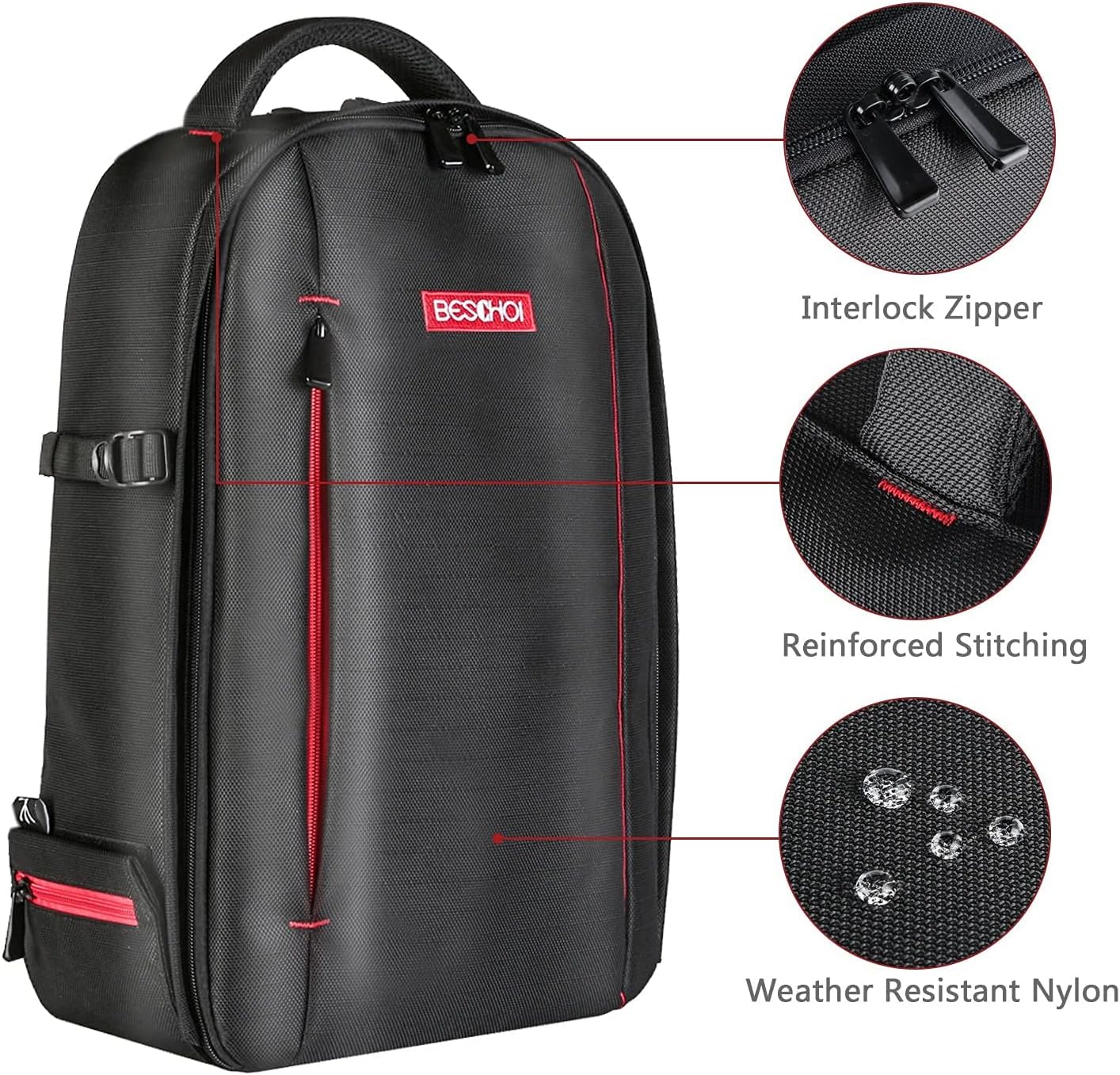 Beschoi DSLR Camera Backpack Waterproof Camera Bag for SLR/DSLR Camera, Lens and Accessories, Black (Large)