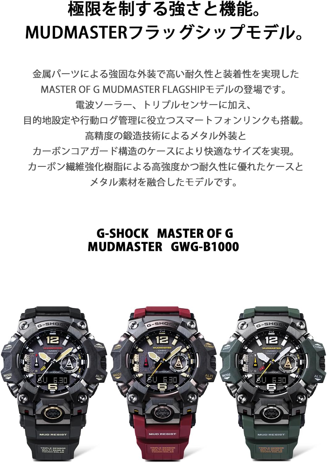 Casio G-Shock GWG-B1000-1AJF Master of G Series MUDMASTER Flagship Model Triple Sensor Japan Import New
