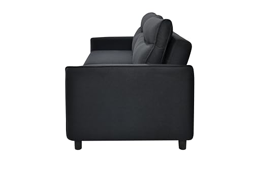 3 in 1 Convertible Sleeper Sofa Bed, Modern Fabric Loveseat Futon Sofa Couch Pullout Bed, Small Love Seat Lounge Sofa w/Reclining Backrest, Furniture for Living Room, Grey (Black)