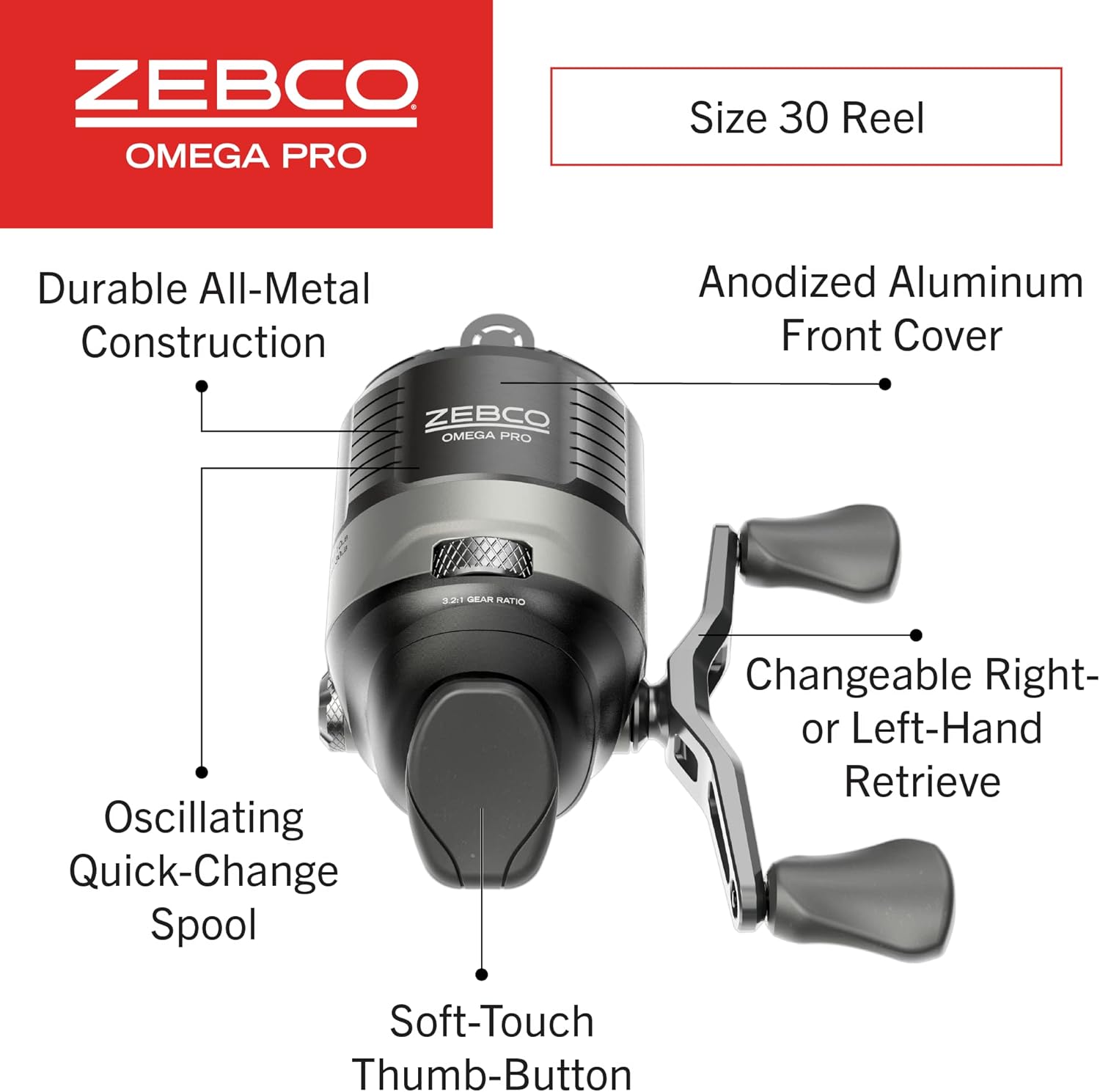 Zebco Omega Pro Spincast Reel and Fishing Rod Combo, IM6 Graphite Fishing Pole, Size 30 Reel, Pre-spooled with 10-Pound Zebco Line