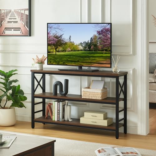 HOMBAZAAR Entryway Console Table, 47" Industrial Sofa Table,3-Tier Metal Entryway Table with Shelves,Foyer Tables for Living Room,Hallway,Entryway,Brown