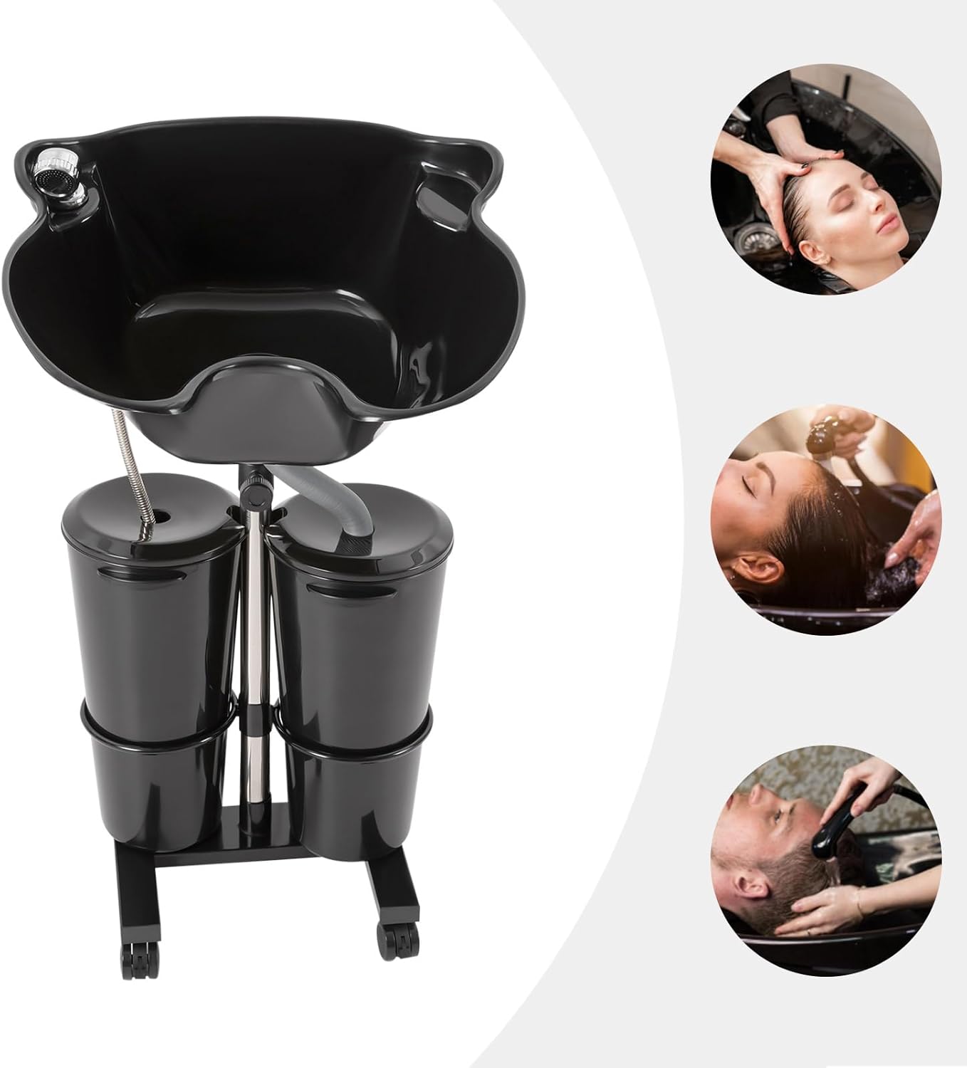 Portable Shampoo Bowl with Electric Pump, Salon Shampoo Basin with 2 Water Buckets Height-Adjustable Hair Washing Sink for Home Salon