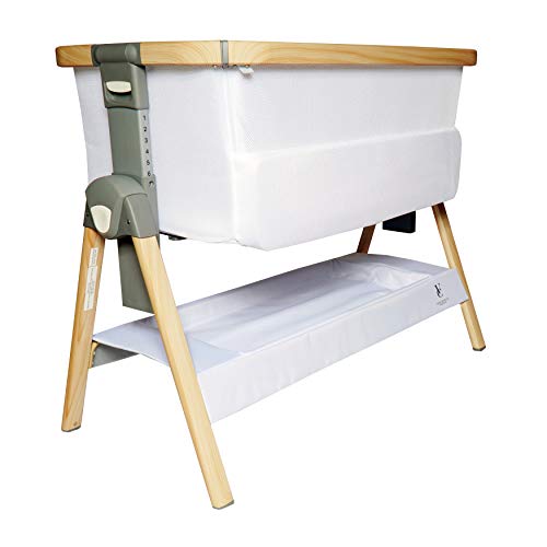 Venice Child California Dreaming Bedside Crib Bassinet w/Travel Bag, Removable Compressed Cotton Mattress, Height Adjustable, Easy Clean - Grey